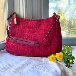 Coach Wool Pink and Red Tweed Vintage Lamb Nappa Handbag No E1K-8310